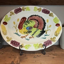 Vintage Hand Painted Turkey Platter BEAUTIFUL Made in Japan Large 18.5”X 14” EUC