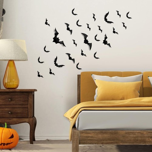 88 Pcs Halloween Decorations Indoor PVC 3D Scary Bats Wall Decor DIY Black - Picture 4 of 7
