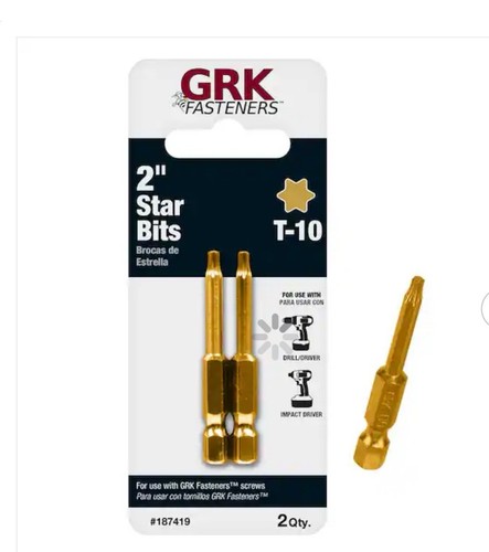 GRK 2-in. Carbon Steel STAR Drill Drive Bits: T-10, T-15, T-20, T-25, T-30, T-40 - Picture 2 of 7