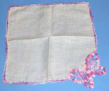Lady's Vintage Handkerchief Green With Purple Butterfly Corner  Trim