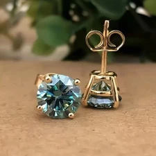 5.00 Ct Blue Diamond Stud Earrings In 14k White Gold – Anniversary Gift Jewelry