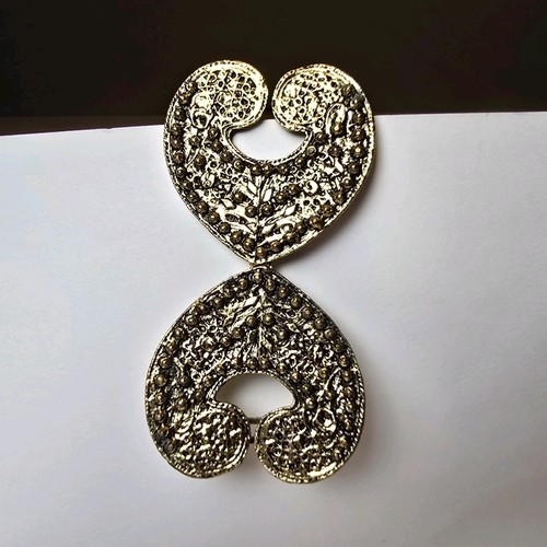 Cinturón Corazón Brutalista Vintage Cierre Hebilla Tono Dorado Texturizado Años 60 70 Declaración - Imagen 13 de 21