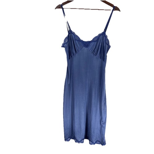 Vintage Mel Lin blau seidig sexy Nylon Full Slip 36 Spitze Cups USA - Bild 2 von 12