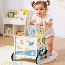 Robud Wooden Push Baby Walker Marine Theme, Learning , Adjustable Height, NEW
