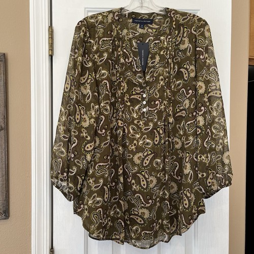 Tommy Hilfiger Paisley Pop Over Blouse Metallic New W Tags Plus Size 0X V-neck