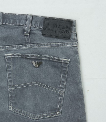 Armani Jeans J21 Herren W32 32L Regular Fit Straight Leg Button Fly Grau Denim AJ
