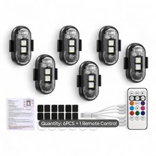 6PC LED Strobe Lights w/ Remote USB Recharge Car Truck Bike Accent Kit