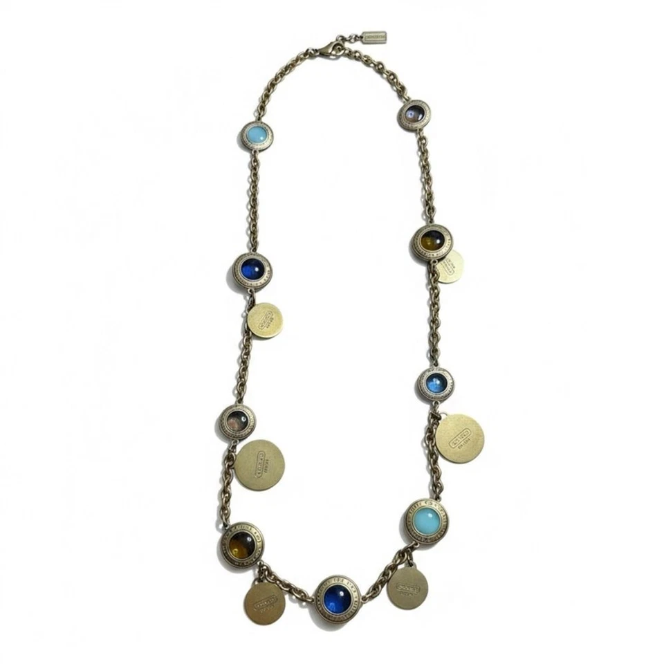 Collar medallón amapola vintage Coach cadena con logotipo de varias piedras (RARO) Foto 2 de 4