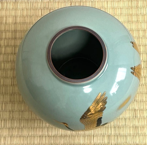 Jarrón antiguo japonés Kutani Ware cerámica grúa arreglo floral interior JP - Imagen 4 de 5
