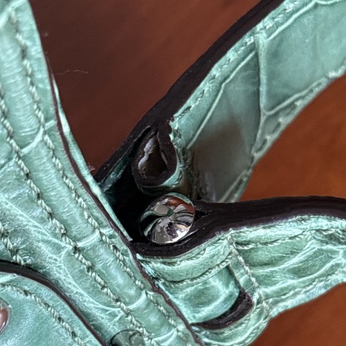LEER Bolso Cartera Coach Verde Genuino Cuero Repujado Asas Superiores #13919 - Imagen 9 de 24