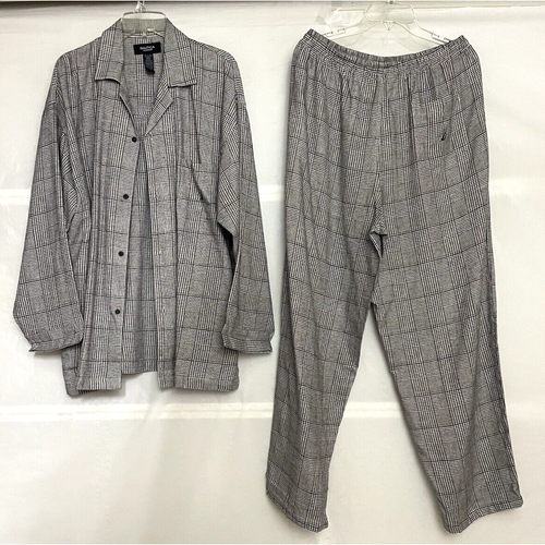 Nautica Mens Flannel Sleepwear Set Bck/Gry watch Plaid Cozy Lounge Wear Sz Large