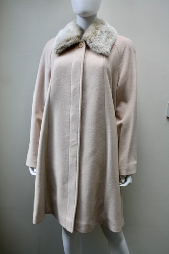 Jacques Vert Mantel hellrosa Kaschmir Wolle Kunstfellbesatz Größe UK 16 - Bild 2 von 8