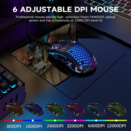 Mysz gamingowa RGB 12000 dpi M5 czarna z naklejką - Zdjęcie 6 z 9