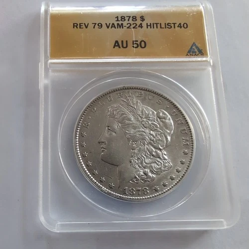 1878 Rev 79 Morgan Silver VAM224 HITLIST 40 AU50 ANACS Vintage Soapbox Slab