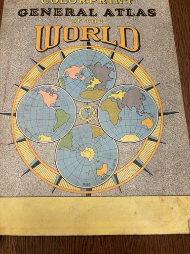 Vintage Colorprint General Atlas of the World Maps Flags Mid-20th Century USA B4