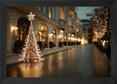 Weihnachtsbaum auf Stadtstraße gerahmtes Wandbild Poster Leinwanddruck Bild