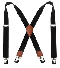 Mens Black Suspender with Very Strong Metal Clips 3.8cm Wide Heavy Duty Suspe...