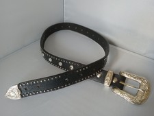 Nocona Western Belt Black Rhinestone Removable Buckle Bling Studded Womens Sz 26
