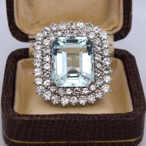 Art Deco ring for women in platinum with diamonds and aquamarine - Picture 5 of 8