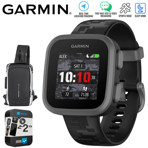Garmin Bounce Kids Smartwatch, Black Camo w/ Sling Backpack + 2 Yr Warranty Kit - Photo 2 sur 12