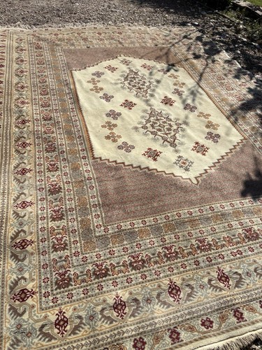Huge Vintage Wool Cream duck egg blue Area Rug 3.40 248 cm - Picture 2 of 5