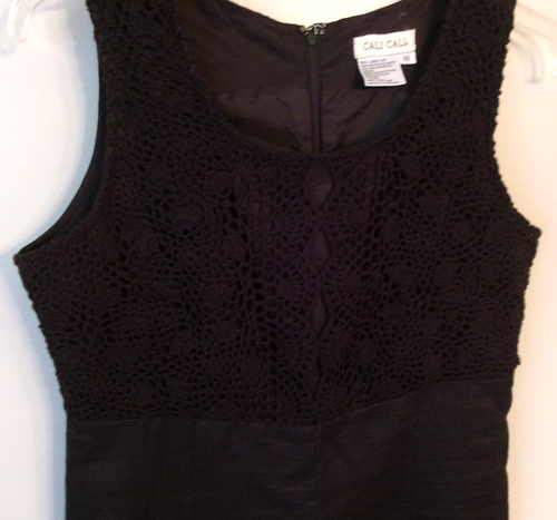 Cali Cali Black 100% Linen Crocheted Bodice Lined Sleeveless Dress Size 10 EUC - Picture 4 of 7