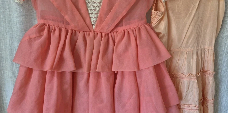 VTG 1960's Girls Dress w/Slip Salmon Layers & Lace  Homemade By My Mom Easter - Image 3 of 4