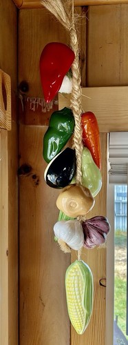 VTG 29” Mexican Art Pottery Ceramic Vegetables Hanging Jute Rope Kitchen Decor - Picture 5 of 9