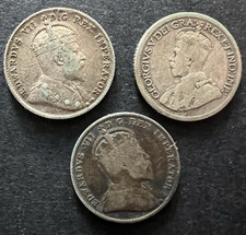 Lot of 3 Canada 10 Cents Silver Coins - 1903-H, 1909, 1930