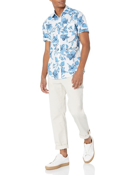Herren Hawaii-Hemd Kurzarm, Floral, Schmale Passform, GrößE M, Amazon Essentials-image