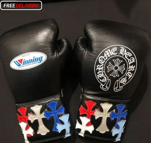 Echt Rindsleder Profi Chrom Herz schwarz Gewinner Boxhandschuhe - Bild 1 von 2