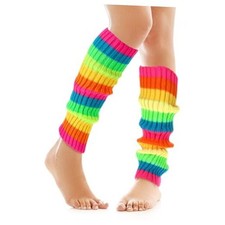 Rainbow Leg Warmers for Women, 80s Style Knit Ribbed Socks for Party, Dance,