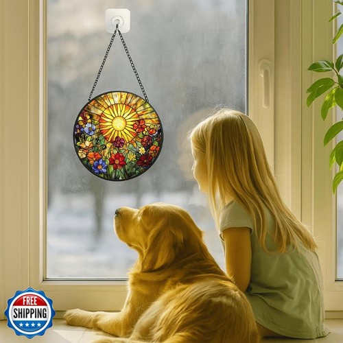 Stained Glass Window Hanging - Radiant Crystal Floral Sunburst 7. - Picture 4 of 5