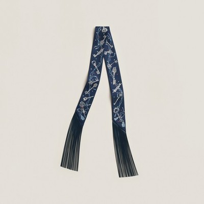 Hermès Paris スカーフ NEW 2026 Hermes Les Cles A Pois Leather FRINGE TWILLY - Bleu