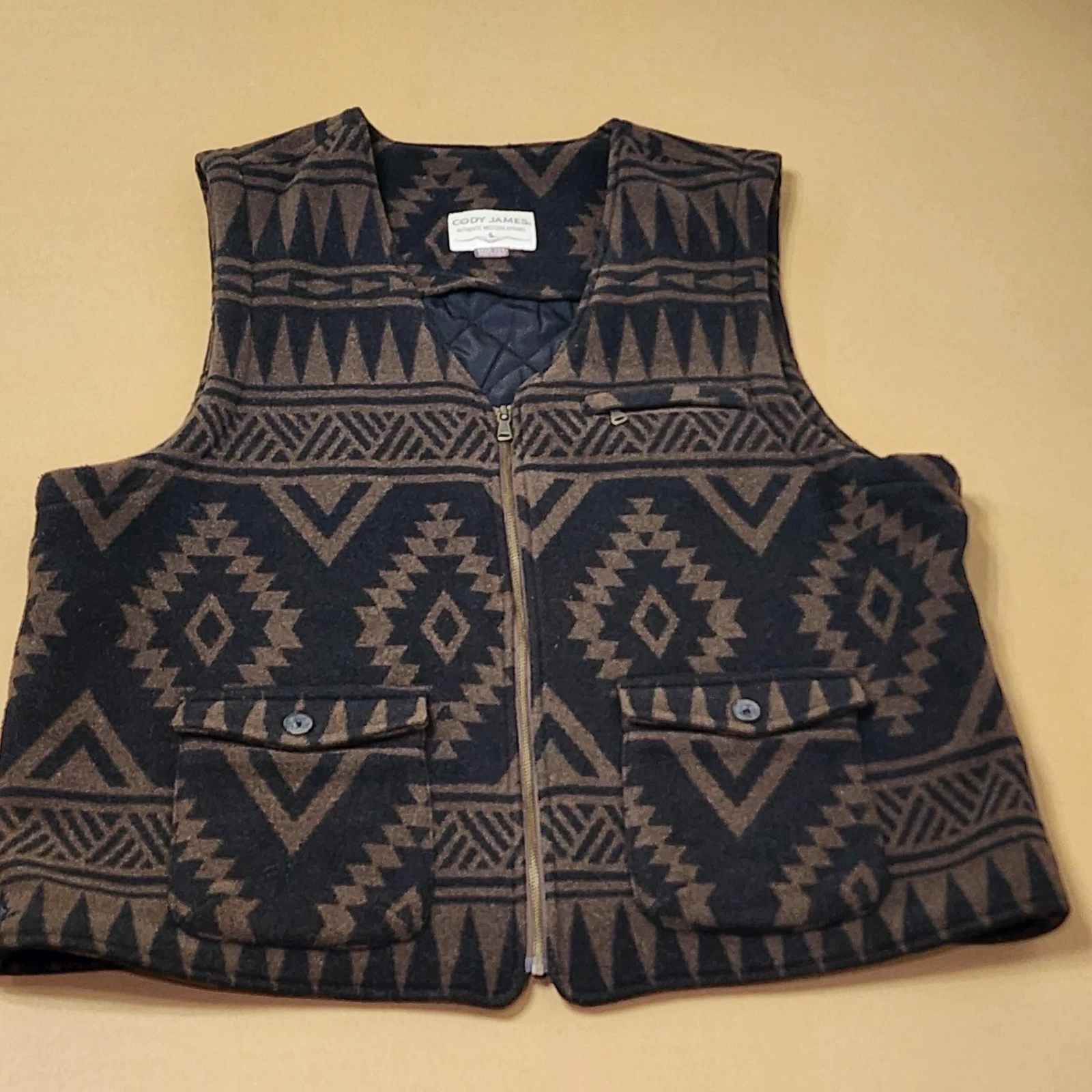 Cody James Vest Mens 2XL Brown Geometric Western Quilted Fleece Lined Insulated