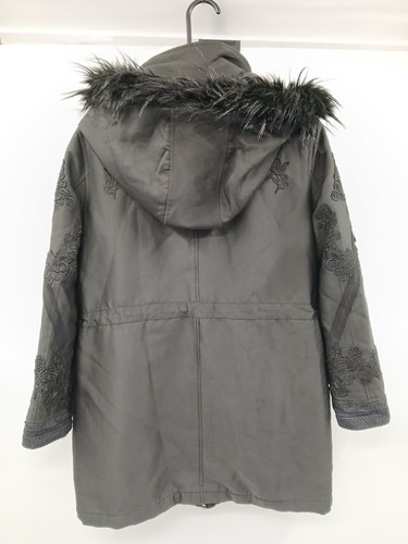 BIBA Black Embroidered Parka Coat Fur Trim Size 10 - Picture 3 of 6