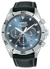 Image of Lorus Sports Quartz Chronograph (43mm) Blue Sunray Dial / Black Leather