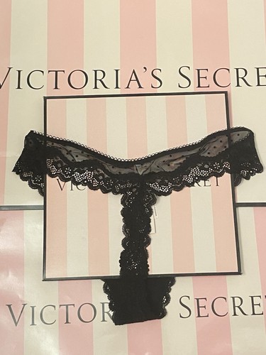NEW Victoria’s Secret Tease Black Sheer Mesh w/ Black Dot High Leg Thong Panty L - Picture 5 of 8