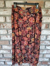 I.N. Studio Women's Fall Floral Tiered Mesh Pull-On Maxi Skirt 1X Boho Gypsy 