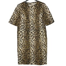 Carolina Herrera Animal Print Leopard Sheath Dress Stretch Sz 16 Made in Italy