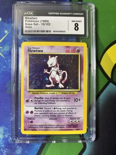 CGC 8 Mewtwo 1999 Base Set 10/102 Holo Pokemon Card