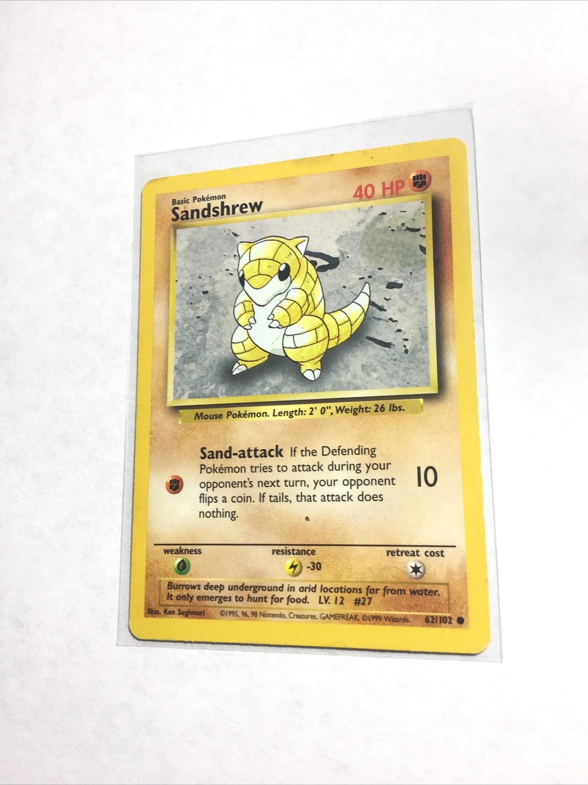 SANDSHREW - Base Set - 62/102 - Common - Pokemon Card - Unlimited Edition - HP
