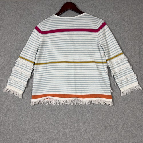 Lisa Todd Sz Petite Small Striped Classic Beach Fray 100% Cotton Tassel Sweater - Picture 5 of 7