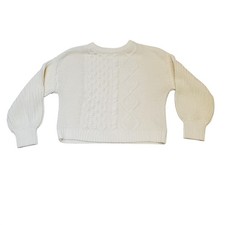 Free People Women's S Dream Cable Knit Sweater Cream balloon Sleeve Pullover