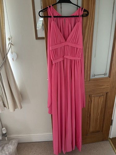 Vintage 70s JOHN CHARLES Pink Crimplene Dress With Attached Cape UK 12 With Tags - Picture 2 of 8