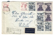 1957 Poland - Dobrzechow Registered Rate Cover to USA - Multiple Stamps