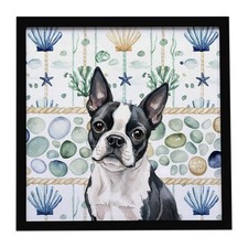 Boston Terrier Coastal Sea Glass Framed Metal Print WDK6932MFP88