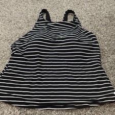 Calia by Carrie Underwood Striped Tankini Top Black White XL