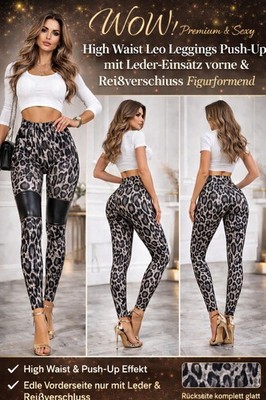 34   Damen Leggings   Leo-Print   Figurbetont   Stretch   L/XL