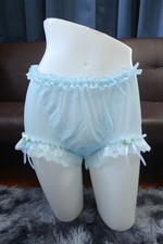  A291 2XL/ElasticW.24-42" Vintage Style Blue Nylon Full Brief Panties Underwear